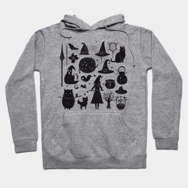 Witch accessories halloween silhouette design Hoodie by Edgi